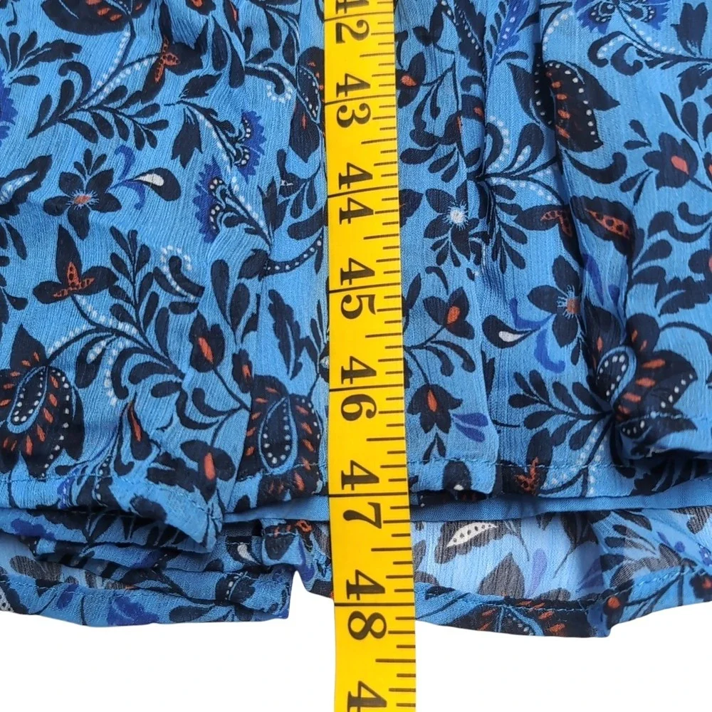 Old Navy Smocked Midi Dress Womens L Blue Floral Sheer Short Sleeve Boho Cottage